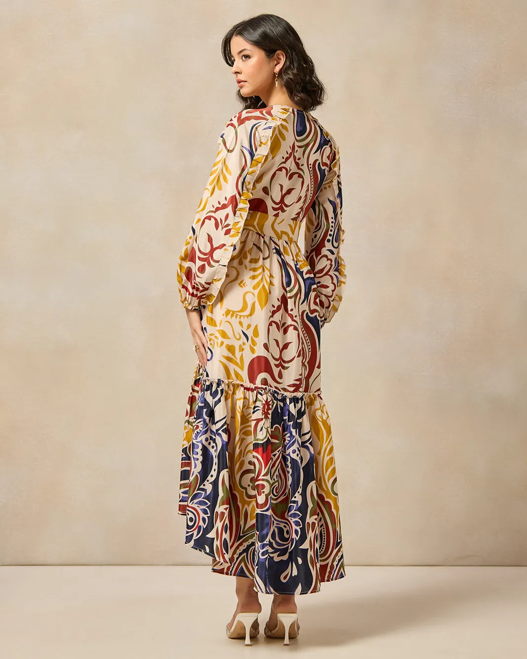 Women Hanky Hem Tiered Ikat Printed Dress sold by Redtag product image thumbnail 3