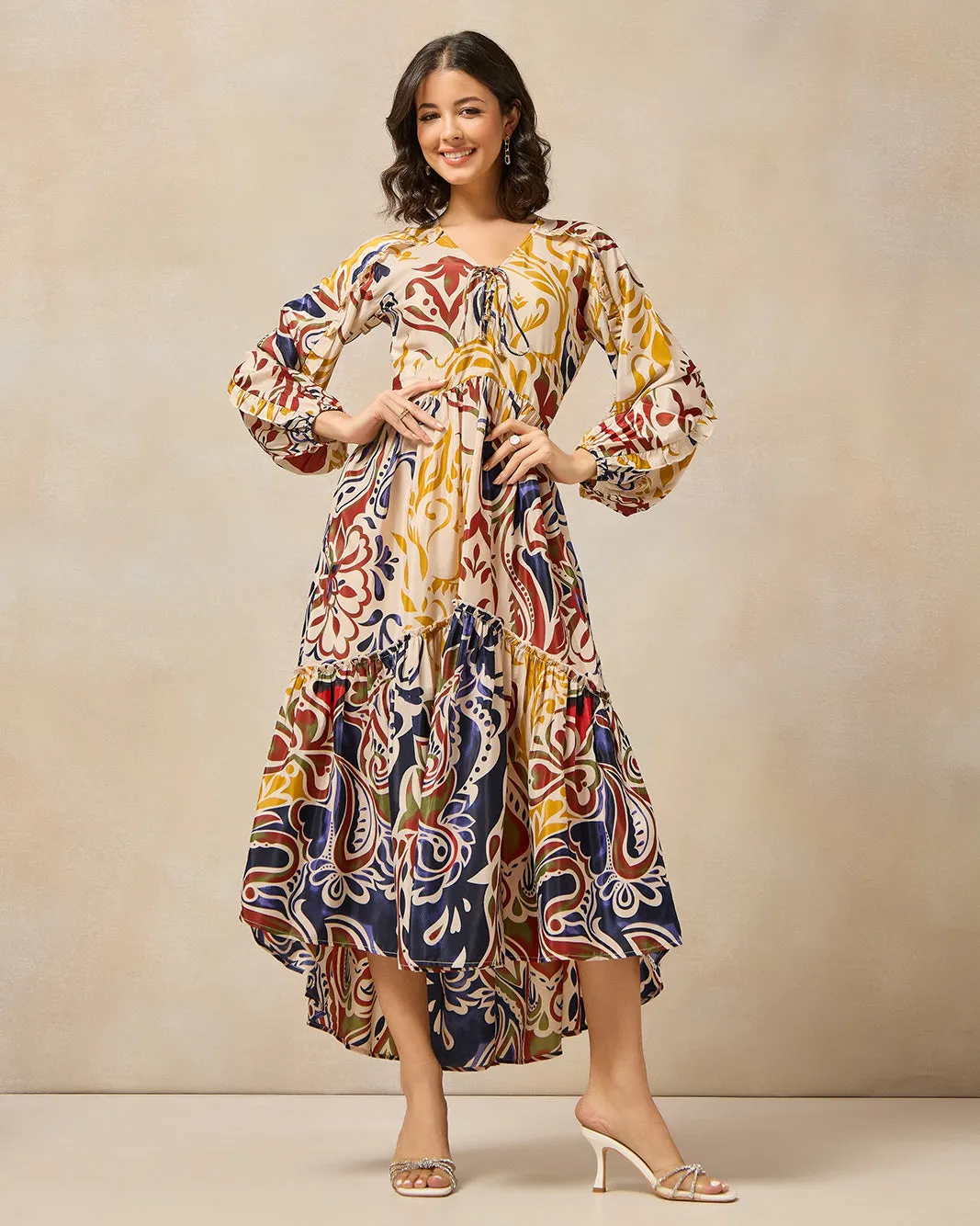 Women Hanky Hem Tiered Ikat Printed Dress sold by Redtag product image thumbnail 2