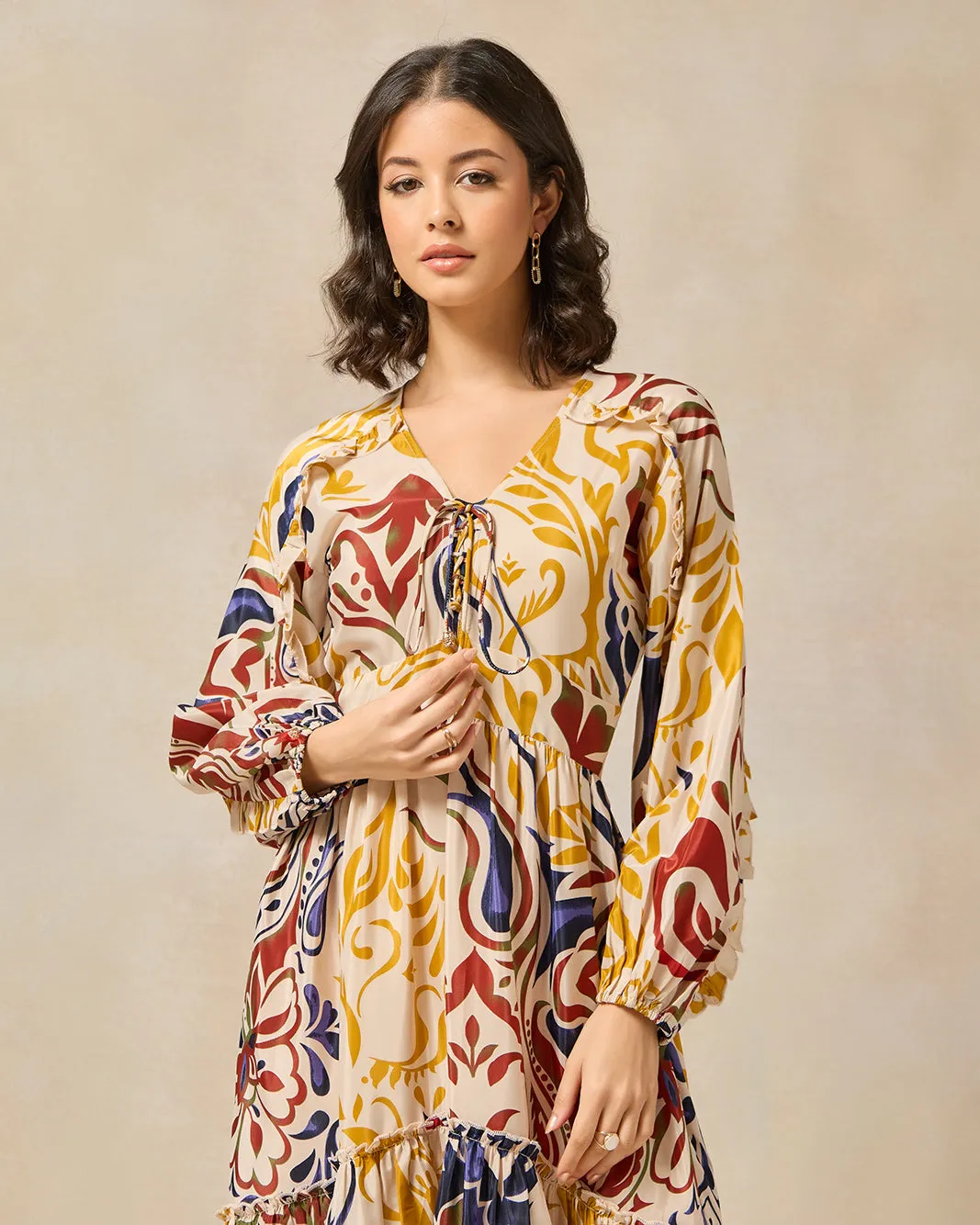 Women Hanky Hem Tiered Ikat Printed Dress sold by Redtag product image thumbnail 4