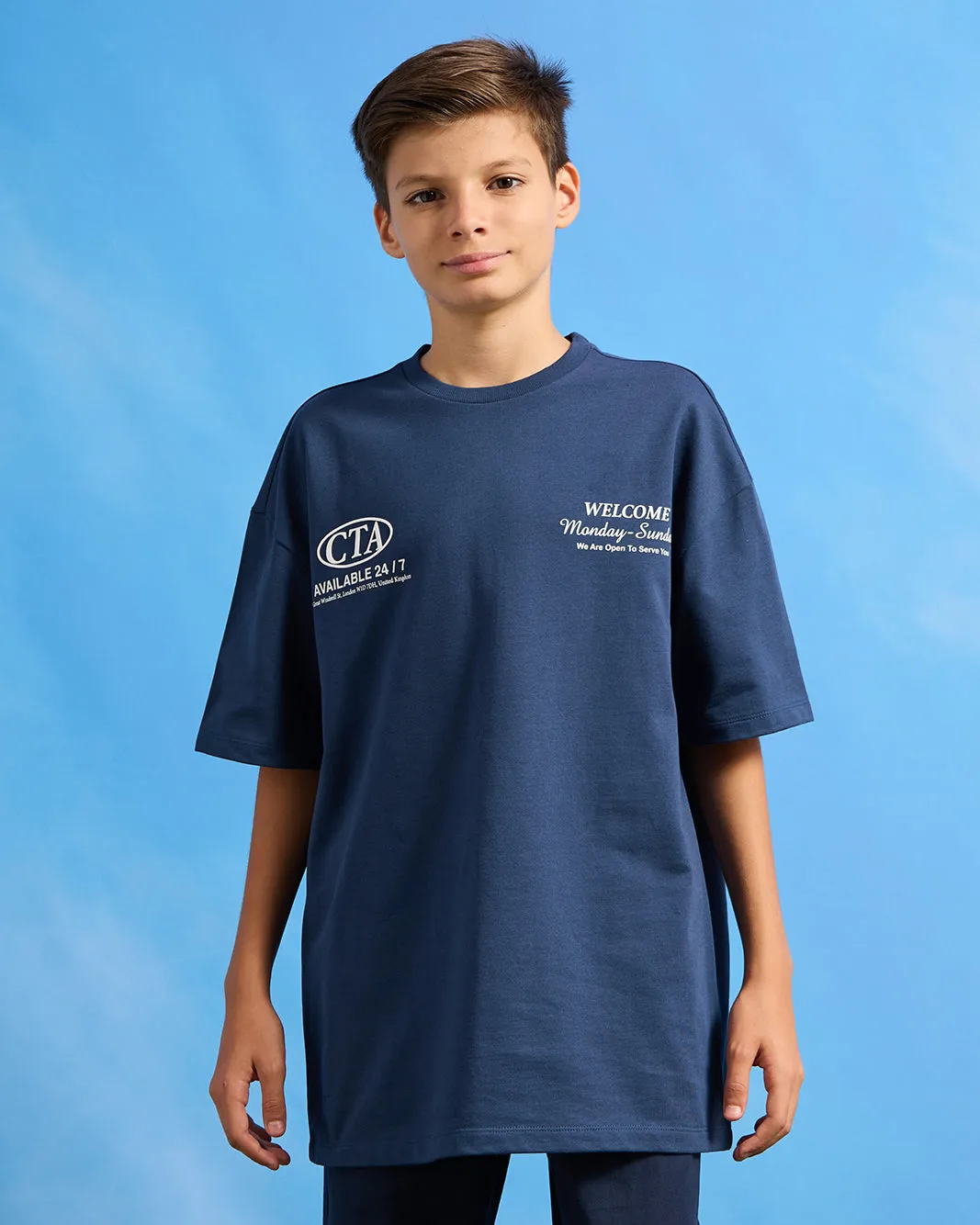 Senior Boys Blue Printed Oversize T-Shirt sold by Redtag