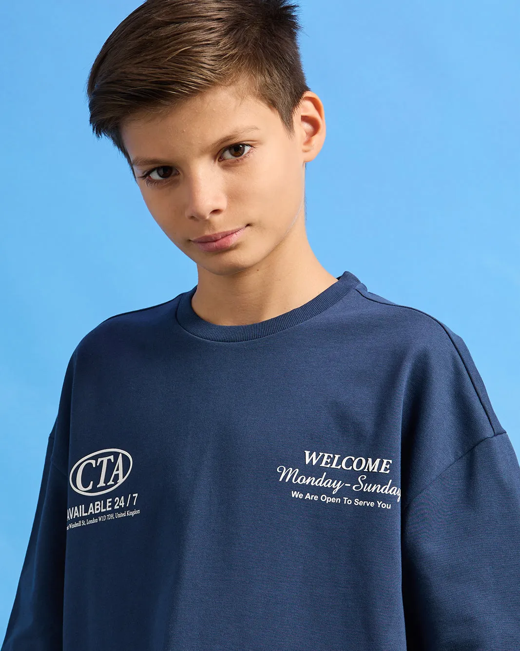 Senior Boys Blue Printed Oversize T-Shirt sold by Redtag product image thumbnail 4