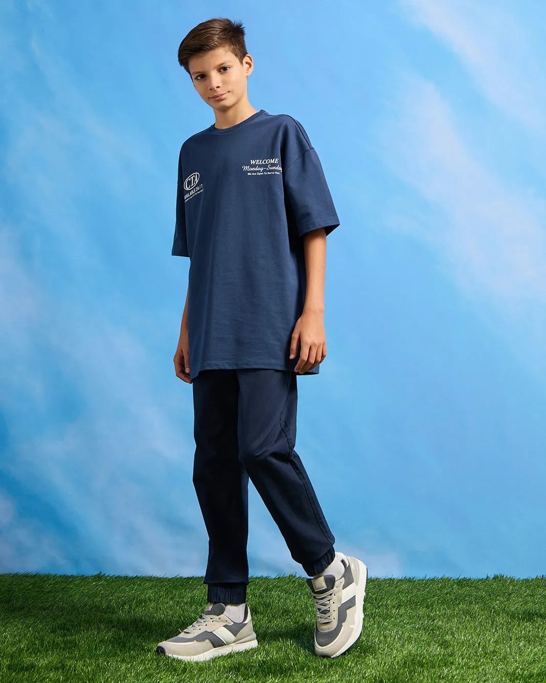 Senior Boys Blue Printed Oversize T-Shirt sold by Redtag product image thumbnail 2