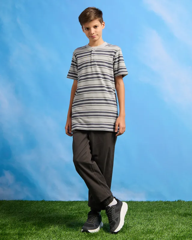 Senior Boys Charcoal Pull On Table Trousers sold by Redtag