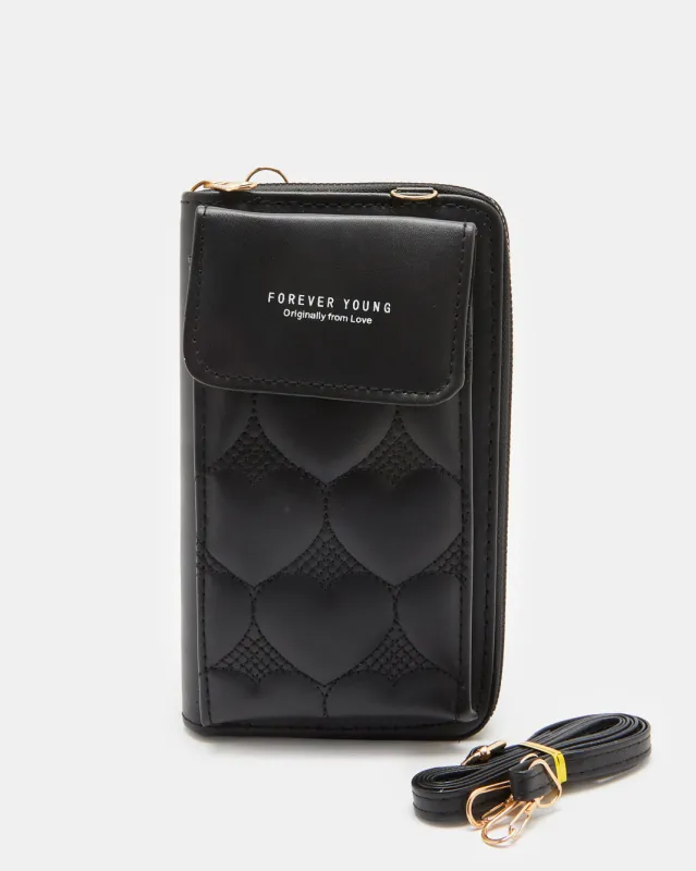 Women Black Textured Mobile Pouch sold by Redtag
