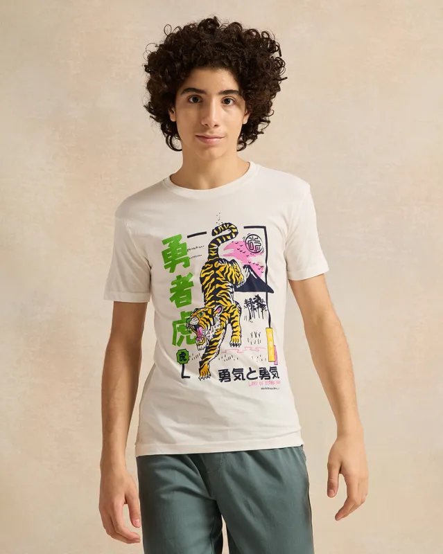 Senior Boys White Printed T-Shirt sold by Redtag