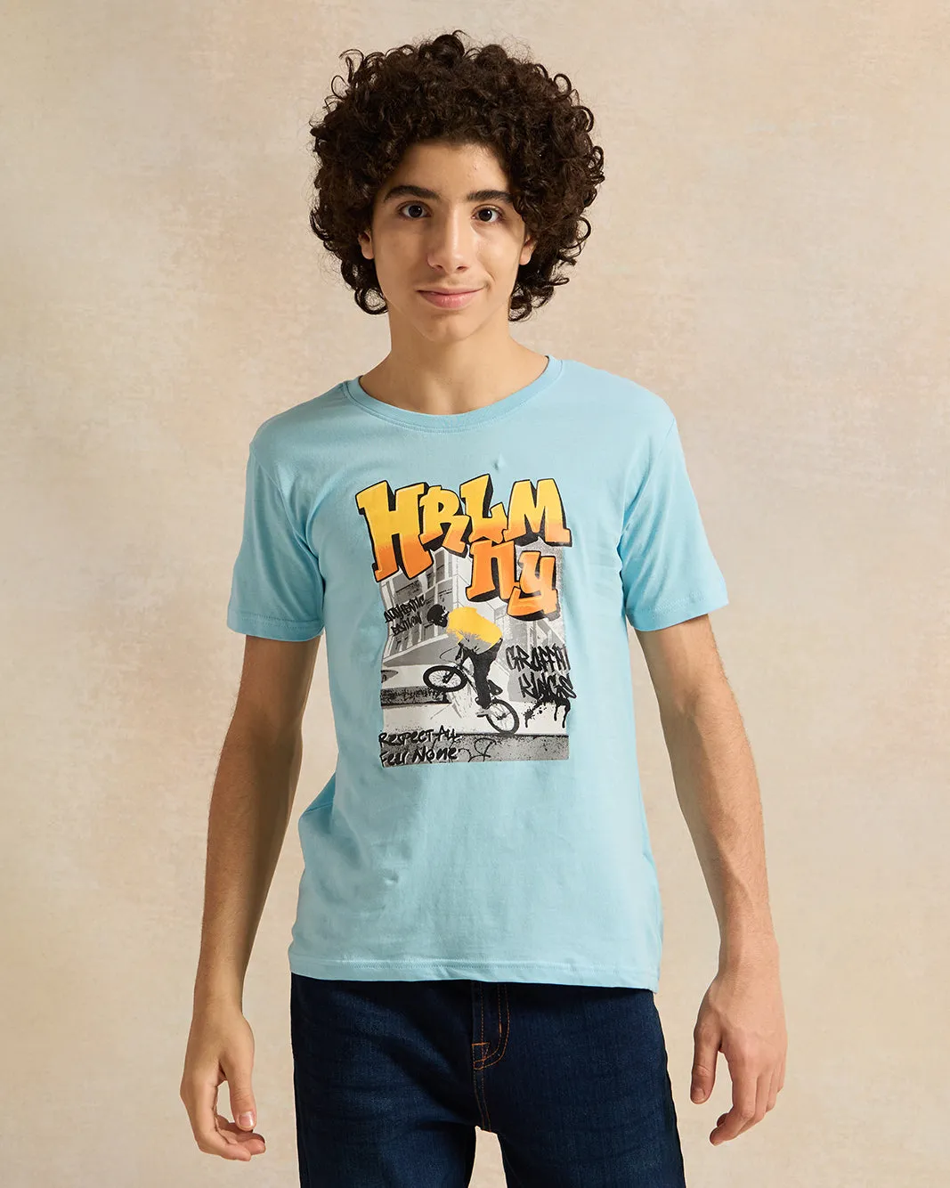 Senior Boys Blue Printed T-Shirt sold by Redtag