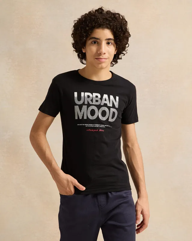 Senior Boys Black Printed T-Shirt sold by Redtag