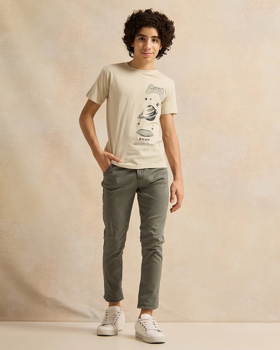 Senior Boys Beige Printed T-Shirt sold by Redtag product image thumbnail 2