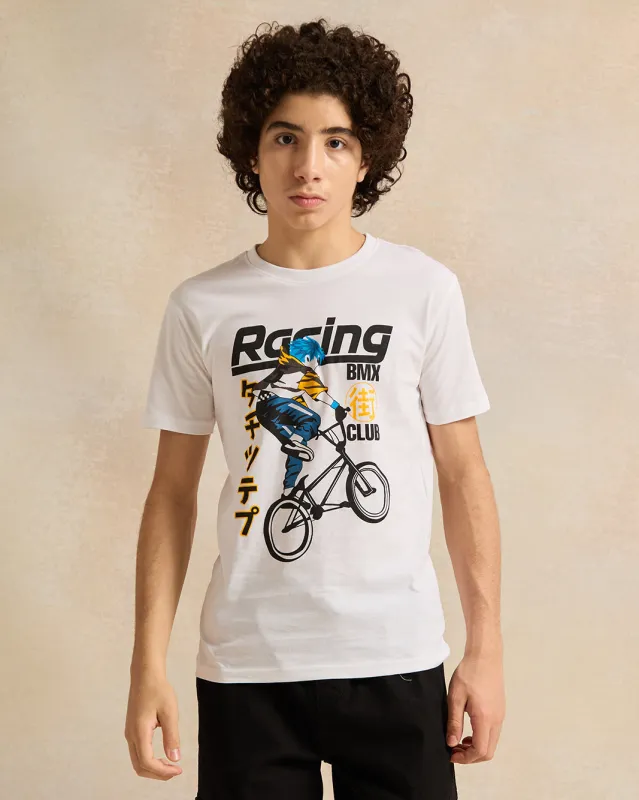 Senior Boys White Printed T-Shirt sold by Redtag