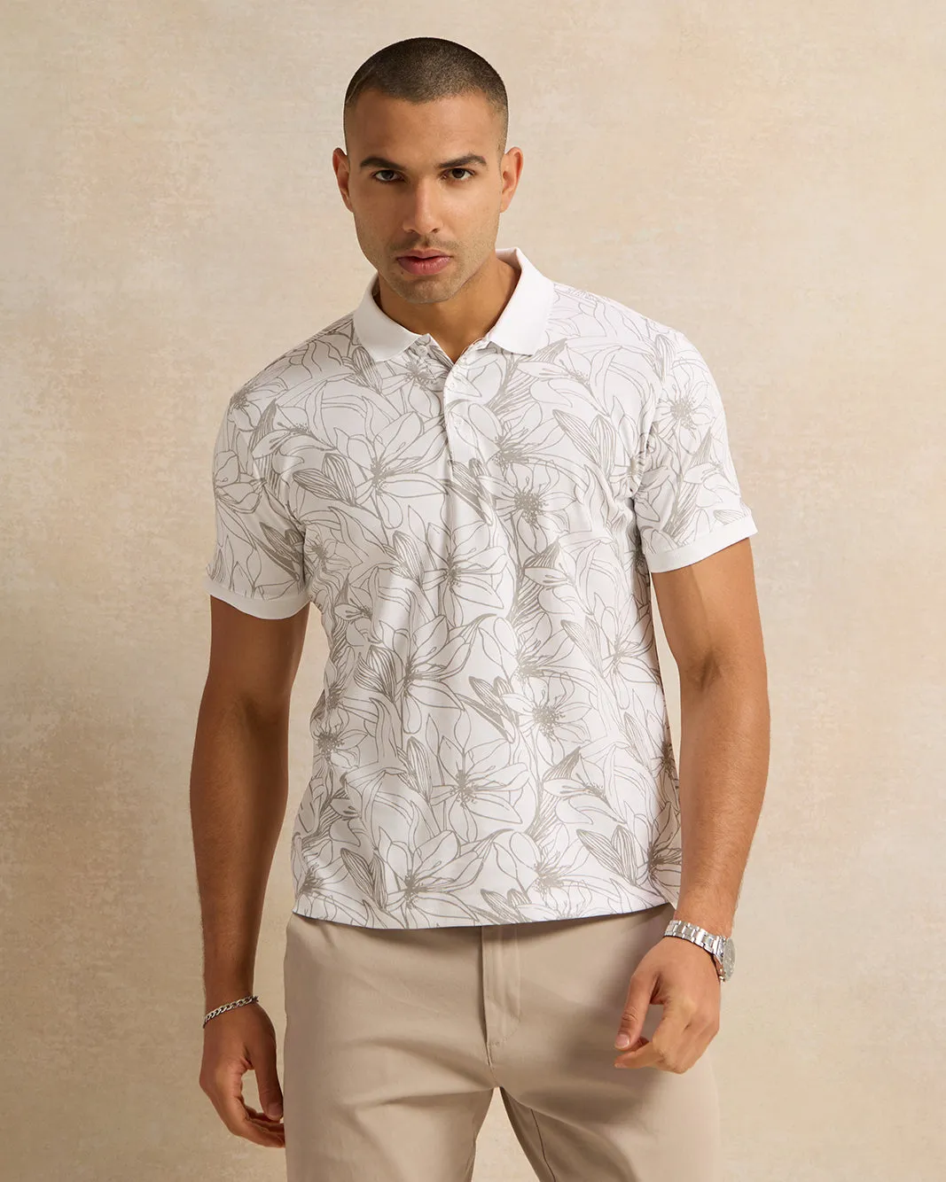 Men White Printed Polo Shirt sold by Redtag