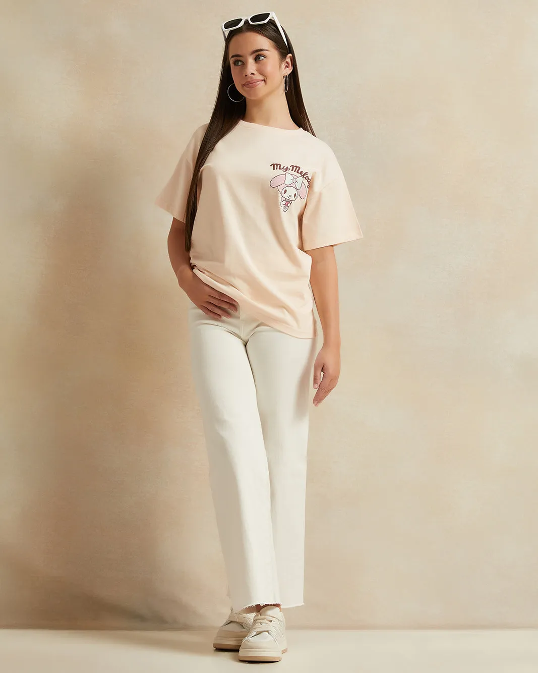 Senior Girls Beige Over Size Printed T-shirt sold by Redtag product image thumbnail 2