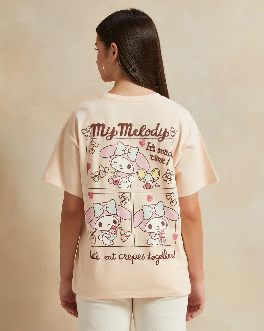 Senior Girls Beige Over Size Printed T-shirt sold by Redtag product image thumbnail 3