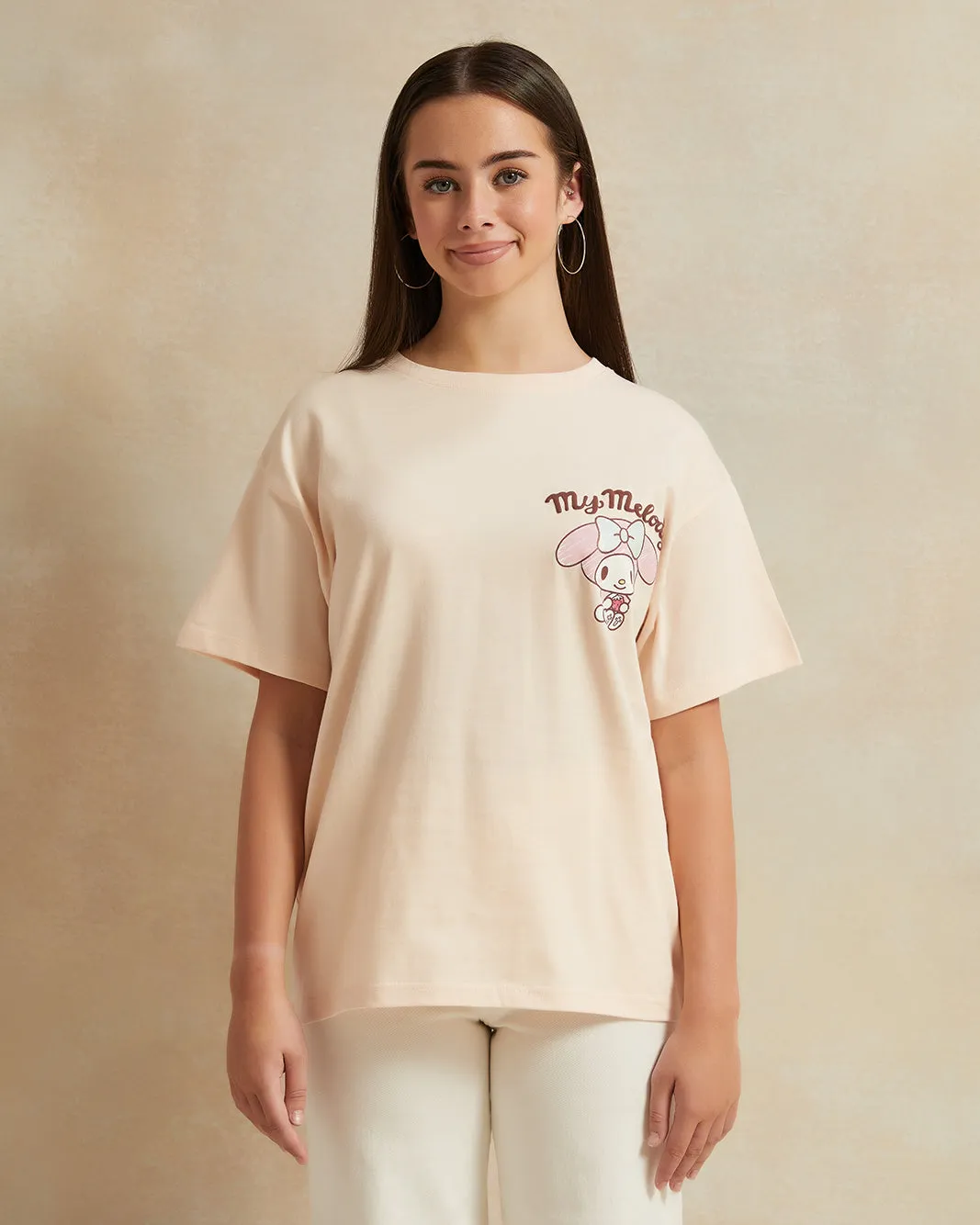Senior Girls Beige Over Size Printed T-shirt sold by Redtag