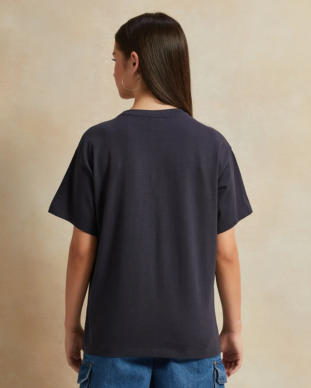 Senior Girls Black Over Size Printed T-shirt sold by Redtag product image thumbnail 3