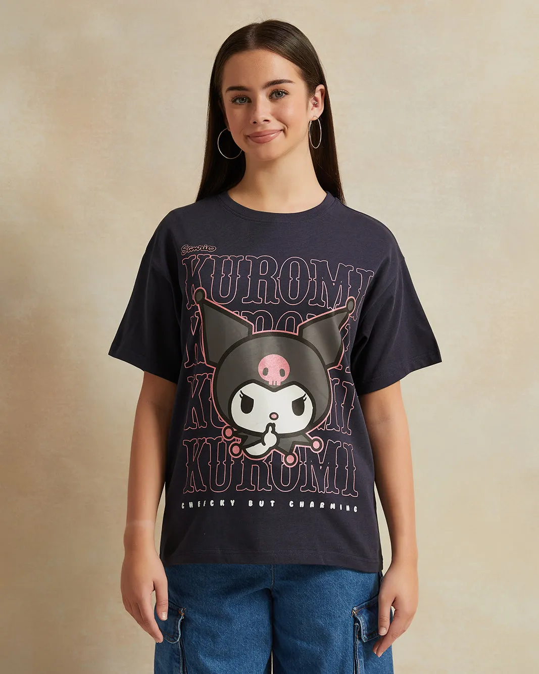 Senior Girls Black Over Size Printed T-shirt sold by Redtag