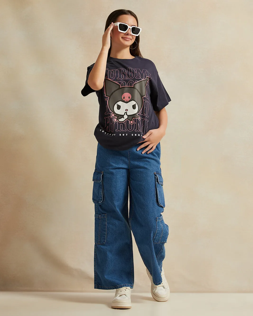 Senior Girls Black Over Size Printed T-shirt sold by Redtag product image thumbnail 2