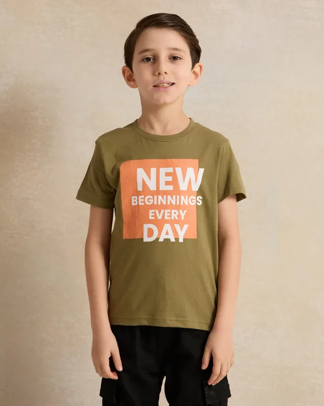Boys Green Printed T-shirt sold by Redtag
