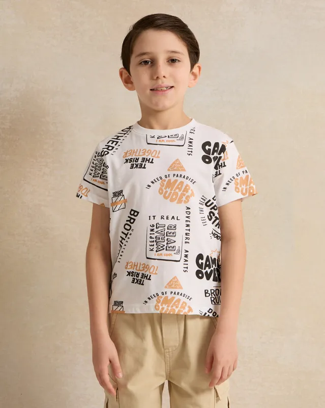 Boys White Printed T-shirt sold by Redtag