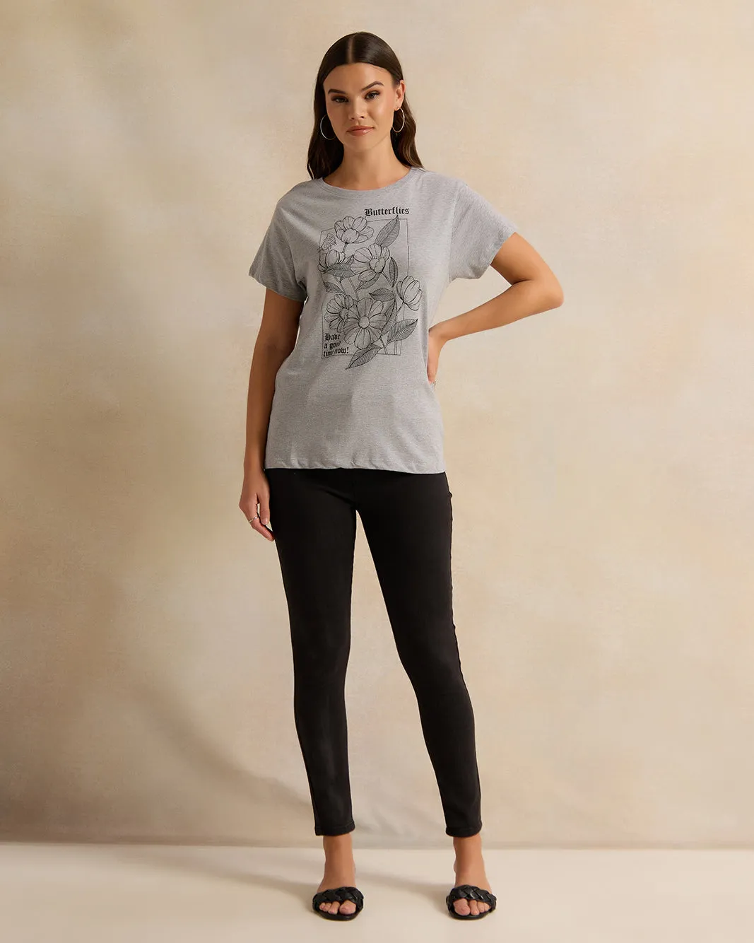 Women Grey Printed T-Shirt sold by Redtag product image thumbnail 2