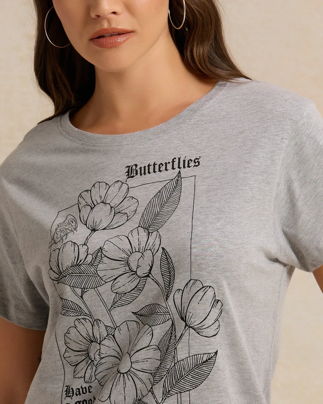 Women Grey Printed T-Shirt sold by Redtag product image thumbnail 4