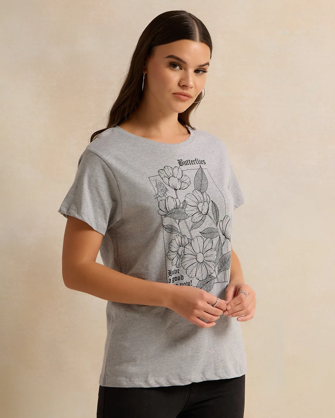 Women Grey Printed T-Shirt sold by Redtag