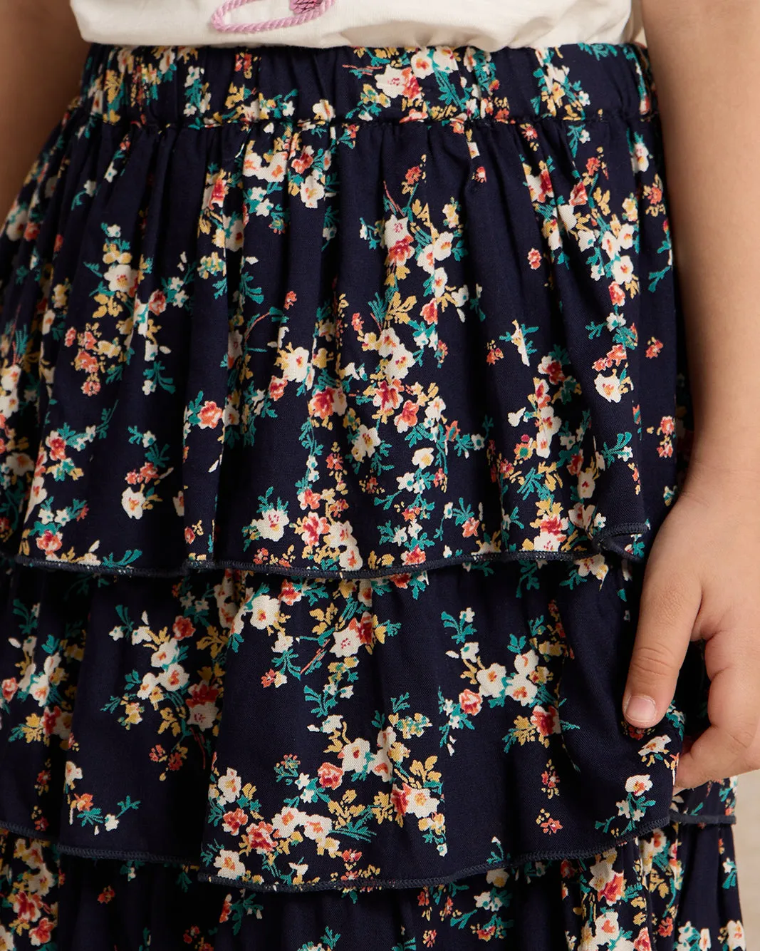 Girls Black Floral Print Skirt sold by Redtag product image thumbnail 4