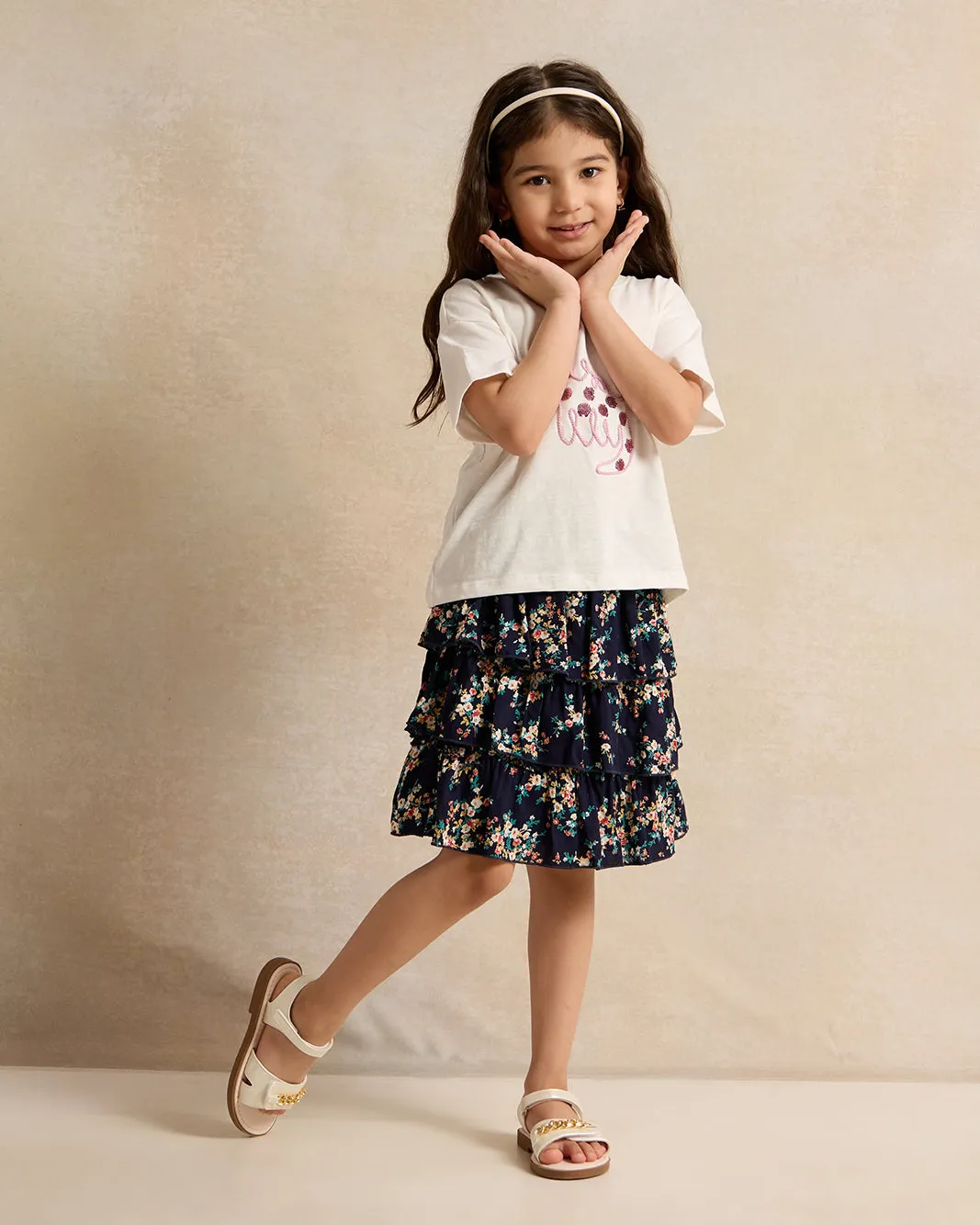 Girls Black Floral Print Skirt sold by Redtag product image thumbnail 2