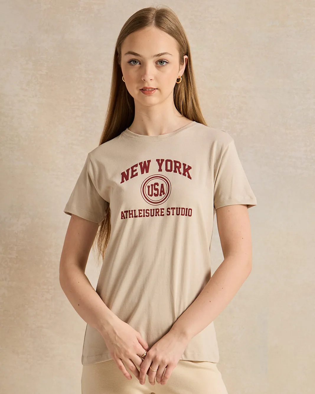 Senior Girls Beige Printed T-Shirt sold by Redtag