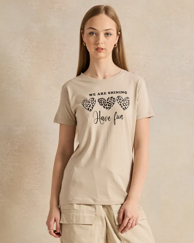 Senior Girls Beige Printed T-Shirt sold by Redtag