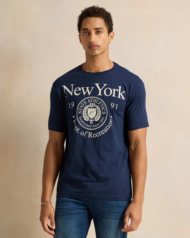 Men Navy Printed T-Shirt sold by Redtag