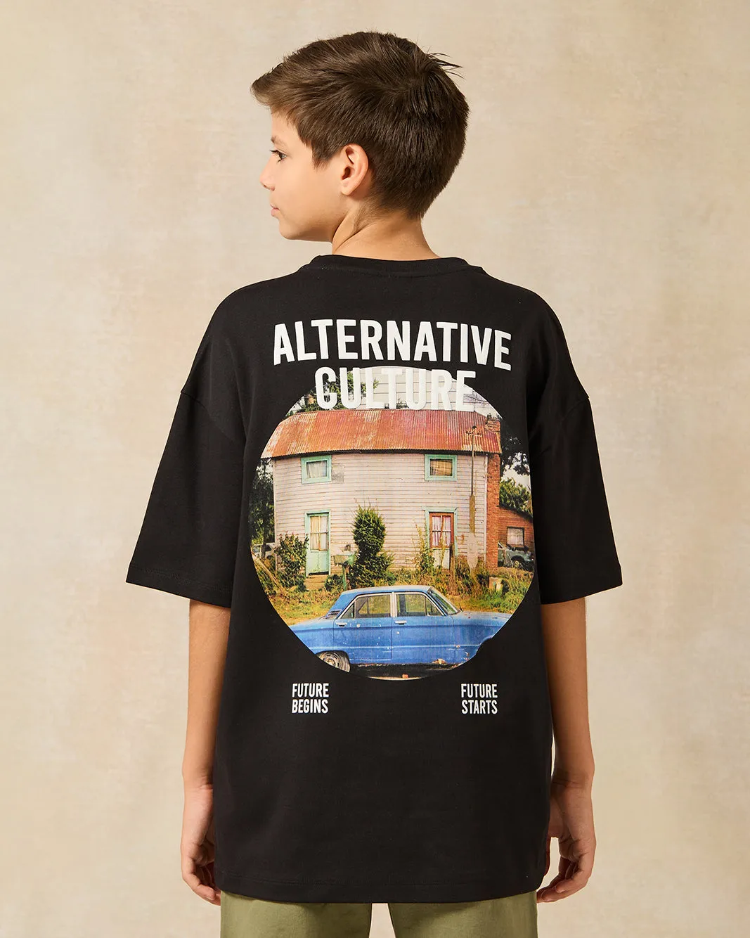 Senior Boys Black Printed Oversize T-Shirt sold by Redtag product image thumbnail 3