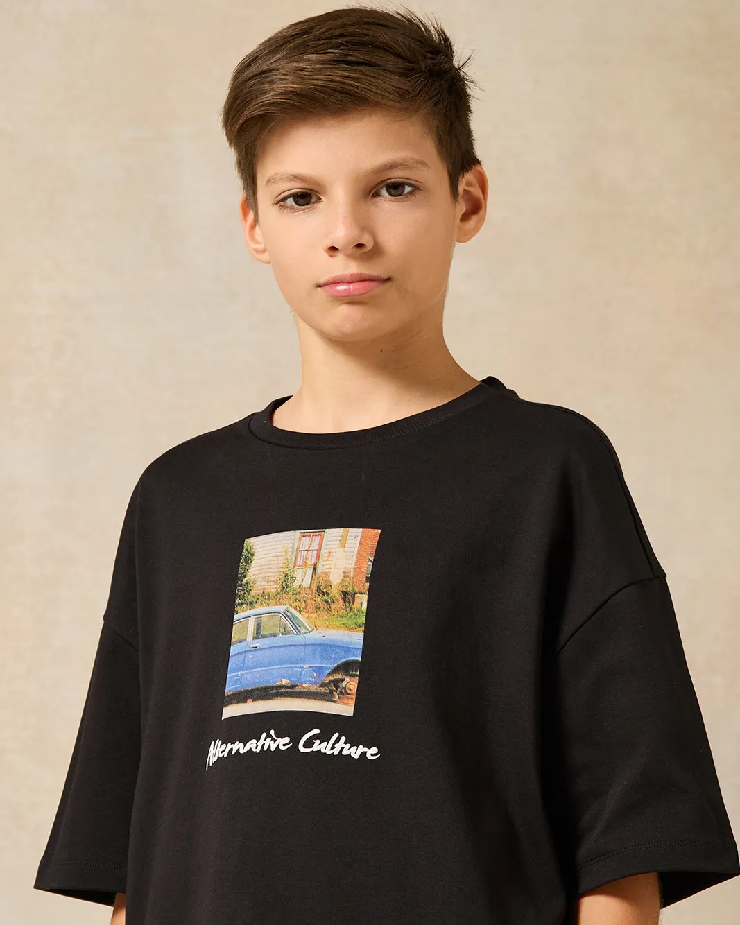 Senior Boys Black Printed Oversize T-Shirt sold by Redtag product image thumbnail 4