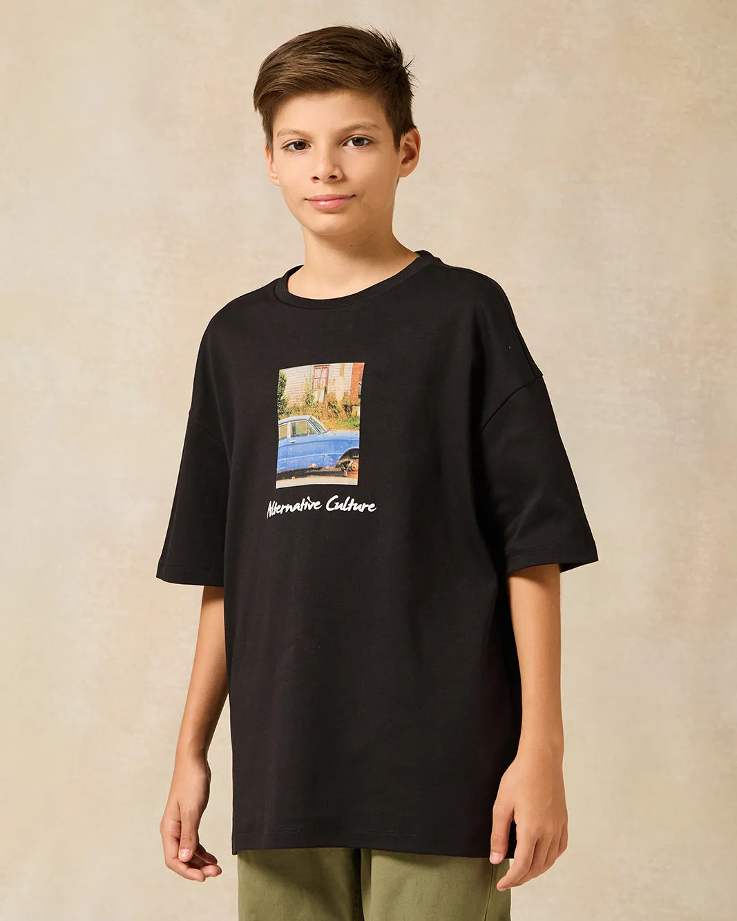 Senior Boys Black Printed Oversize T-Shirt sold by Redtag