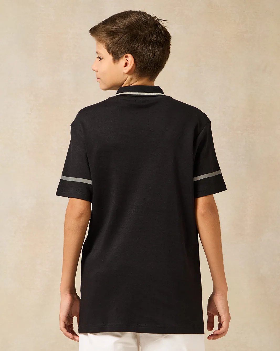 Senior Boys Black Zip Placket Polo Shirt sold by Redtag product image thumbnail 3