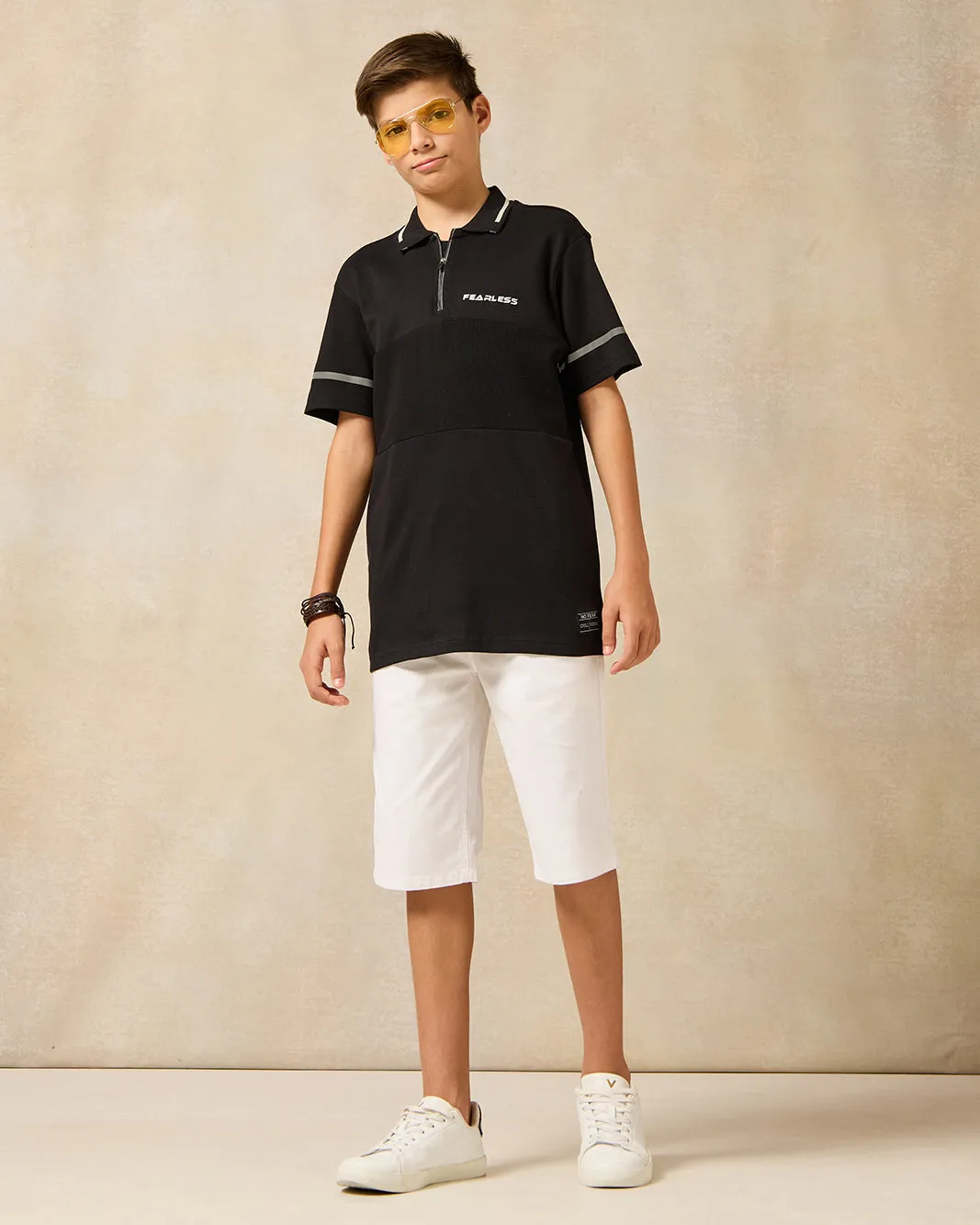 Senior Boys Black Zip Placket Polo Shirt sold by Redtag product image thumbnail 2