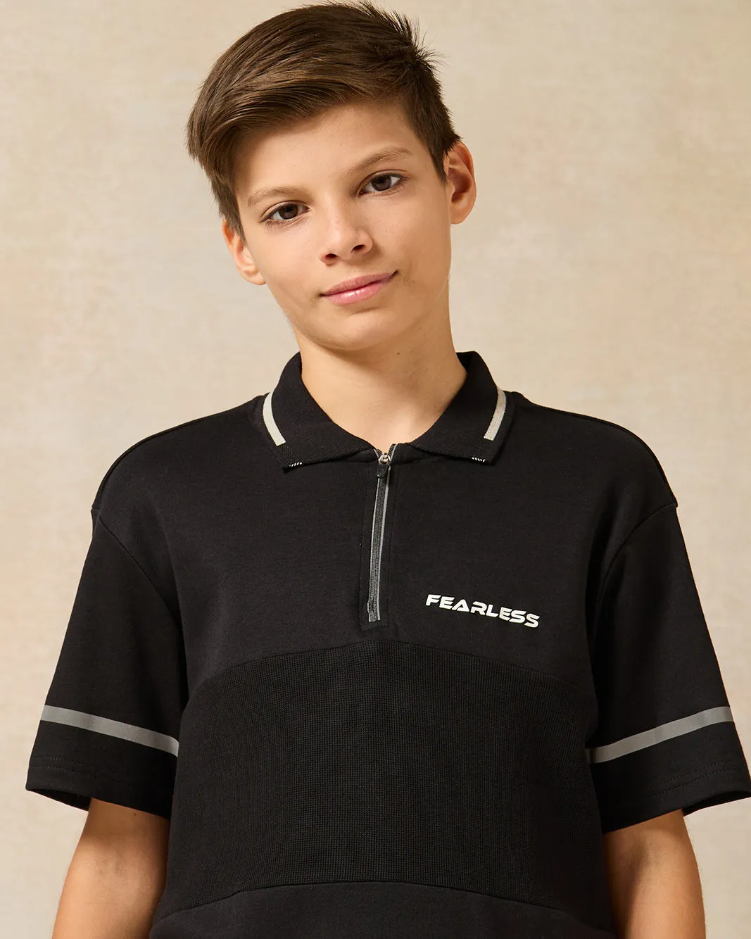 Senior Boys Black Zip Placket Polo Shirt sold by Redtag product image thumbnail 4