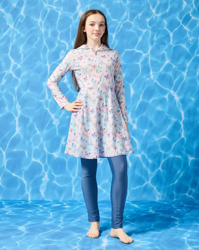 Senior Girls Purple Butterfly Print Hooded Swimmingsuit (2 Piece) sold by Redtag