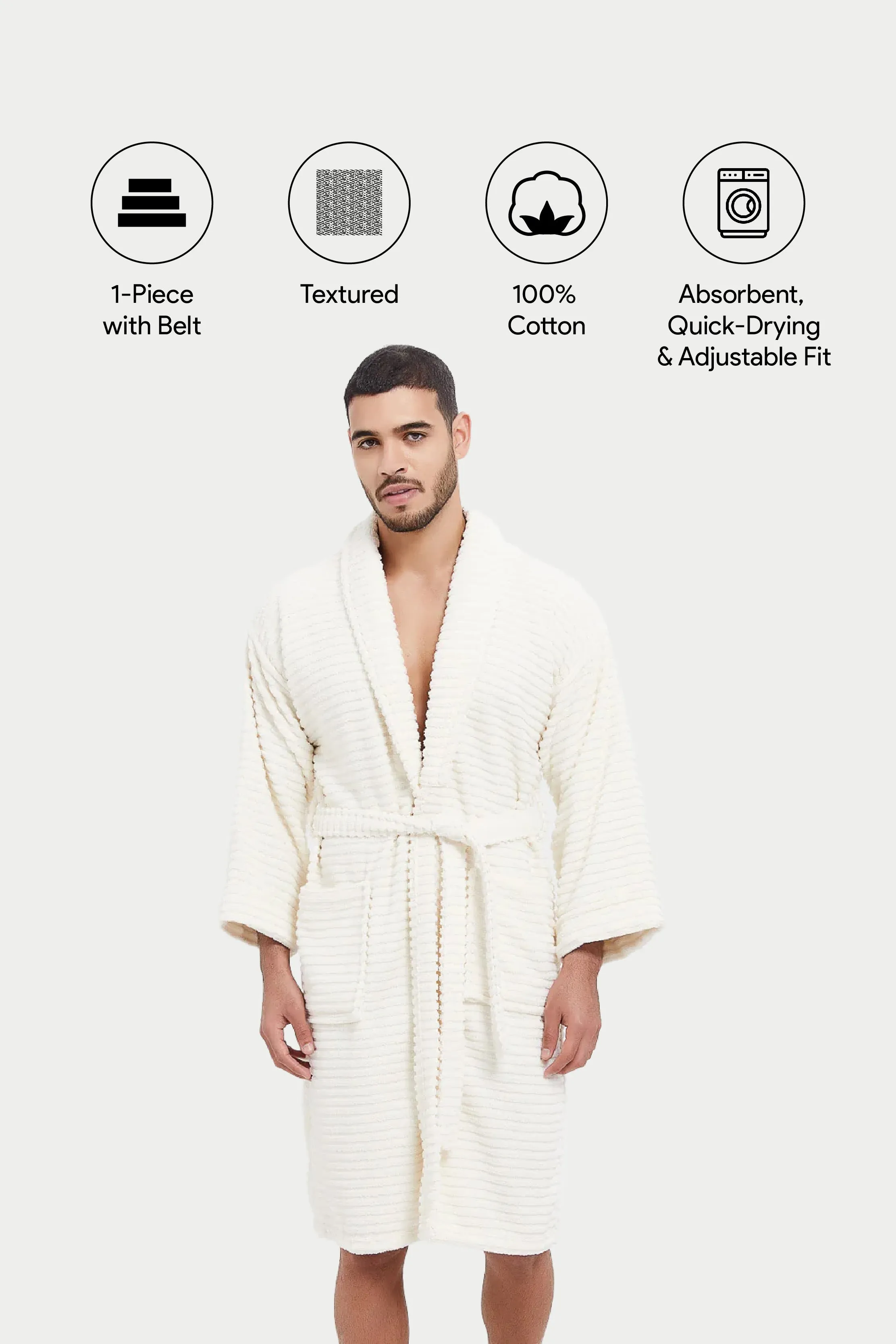 Cream Ribbed Bathrobe sold by Redtag