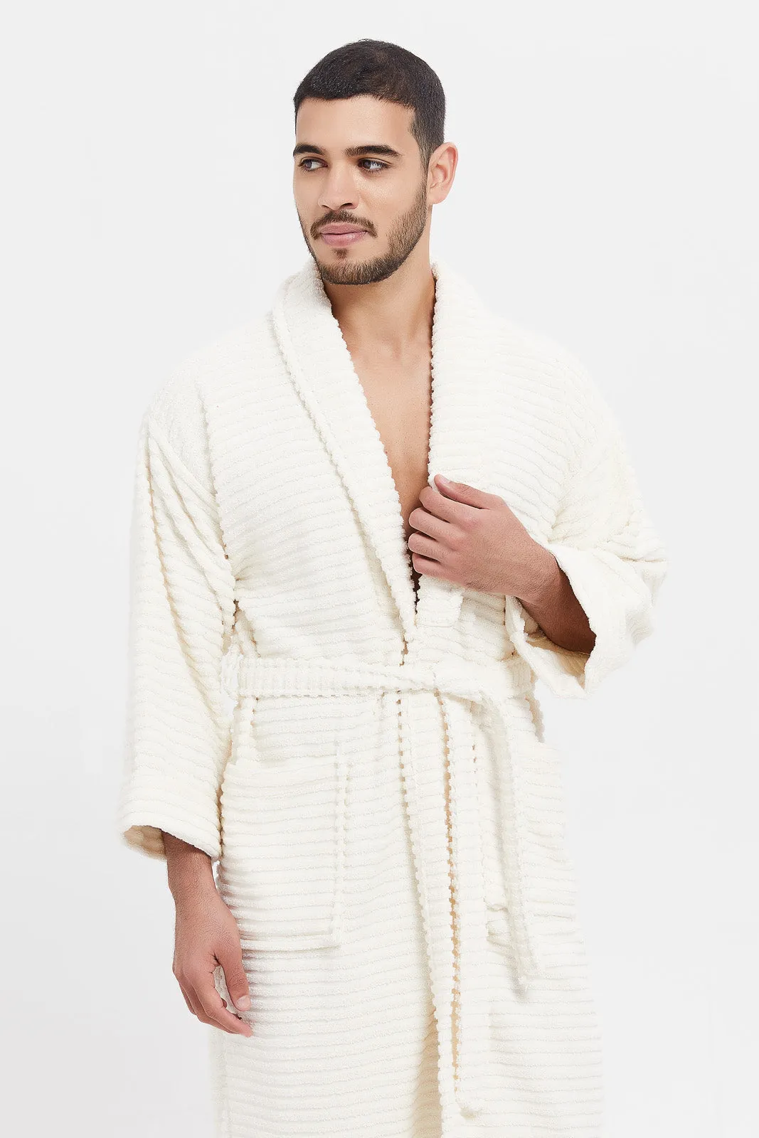 Cream Ribbed Bathrobe sold by Redtag product image thumbnail 3