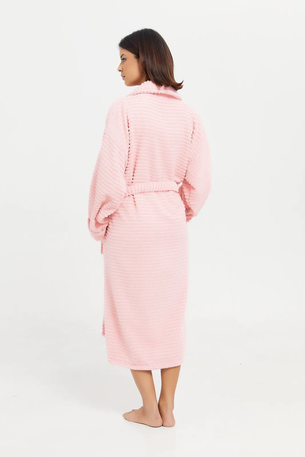 Pink Ribbed Belted Bathrobe sold by Redtag product image thumbnail 3