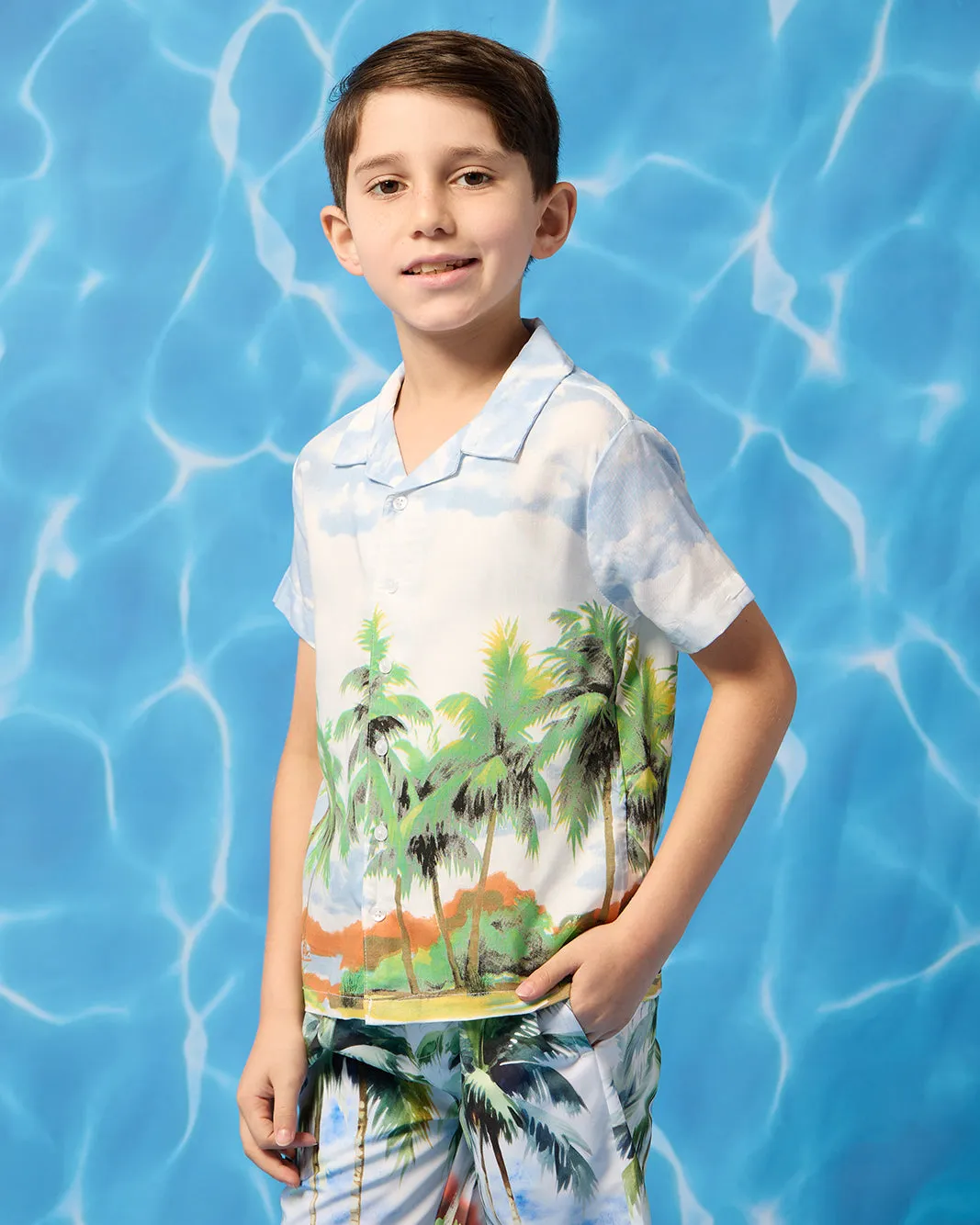 Boys White Palm Printed Shirt sold by Redtag