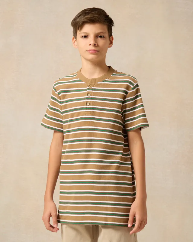 Senior Boys Brown Striped Polo Shirt sold by Redtag
