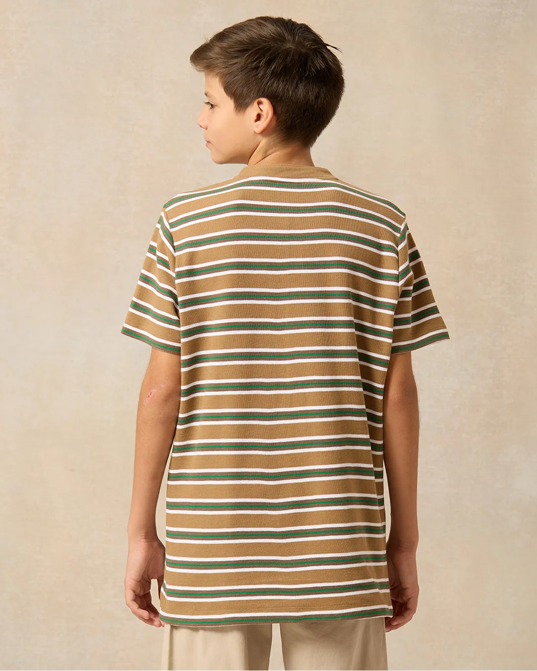 Senior Boys Brown Striped Polo Shirt sold by Redtag product image thumbnail 3