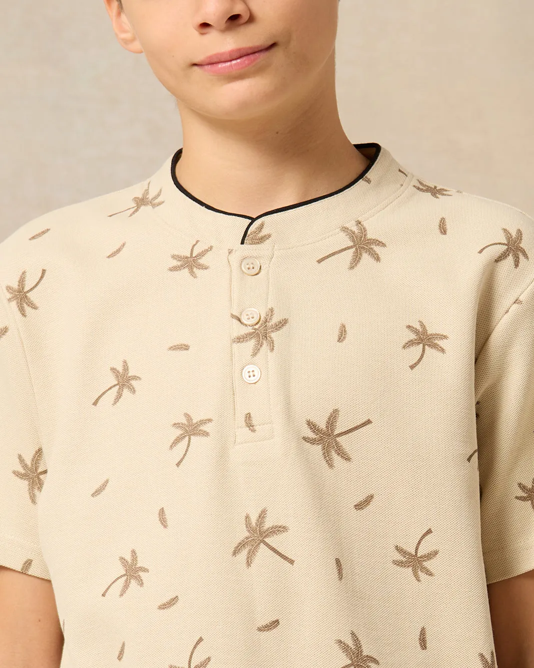 Senior Boys Beige Printed Polo Shirt sold by Redtag product image thumbnail 4