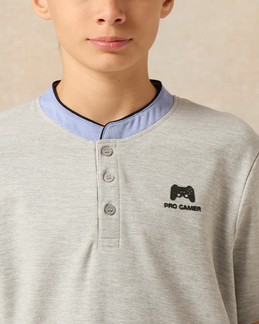 Senior Boys Grey Printed Polo Shirt sold by Redtag product image thumbnail 4