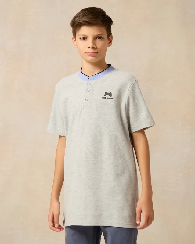 Senior Boys Grey Printed Polo Shirt sold by Redtag