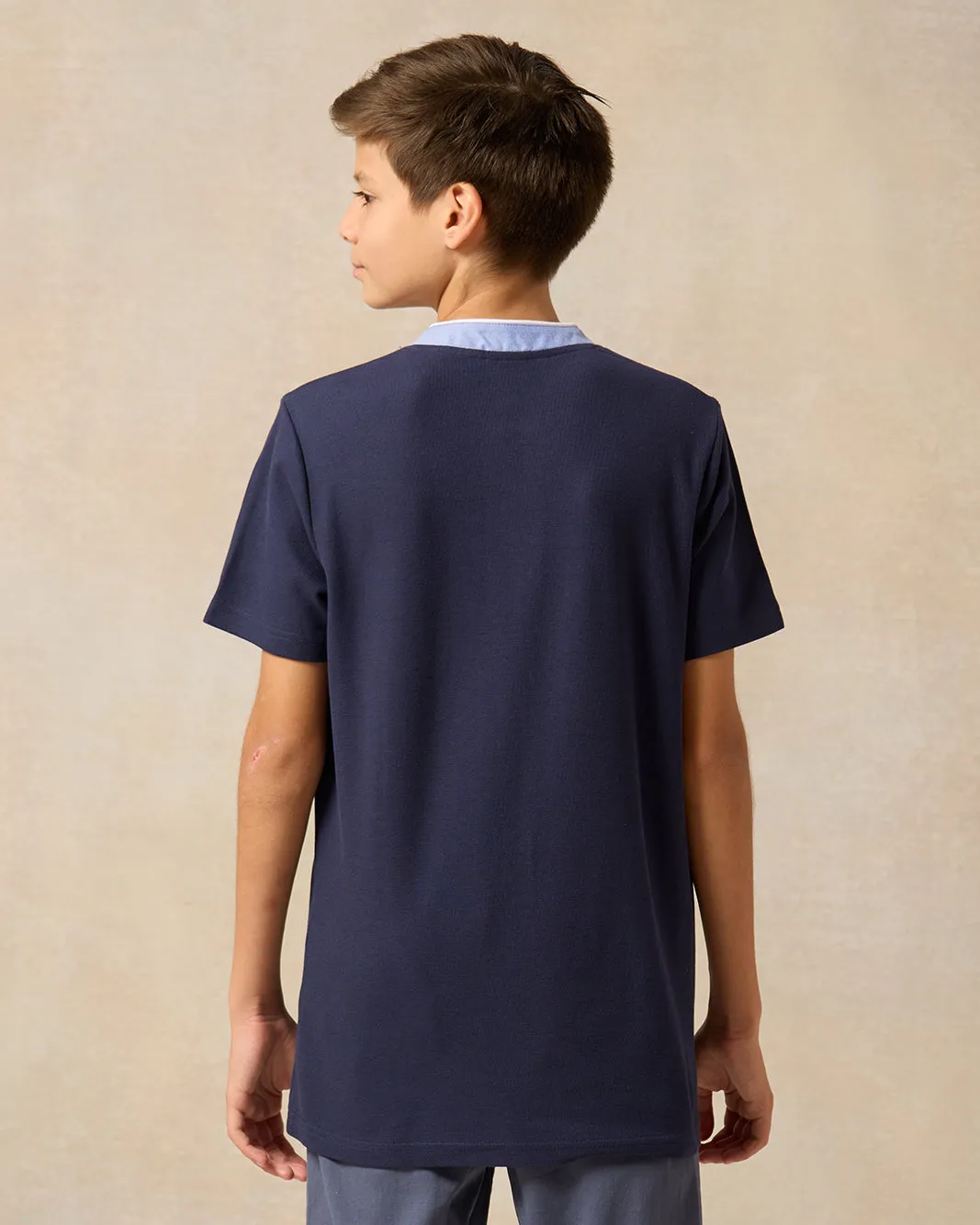 Senior Boys Navy Printed Polo Shirt sold by Redtag product image thumbnail 3