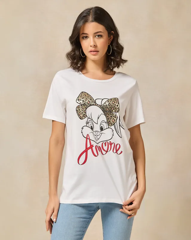 Women White Lola Bunny Printed T-Shirt sold by Redtag