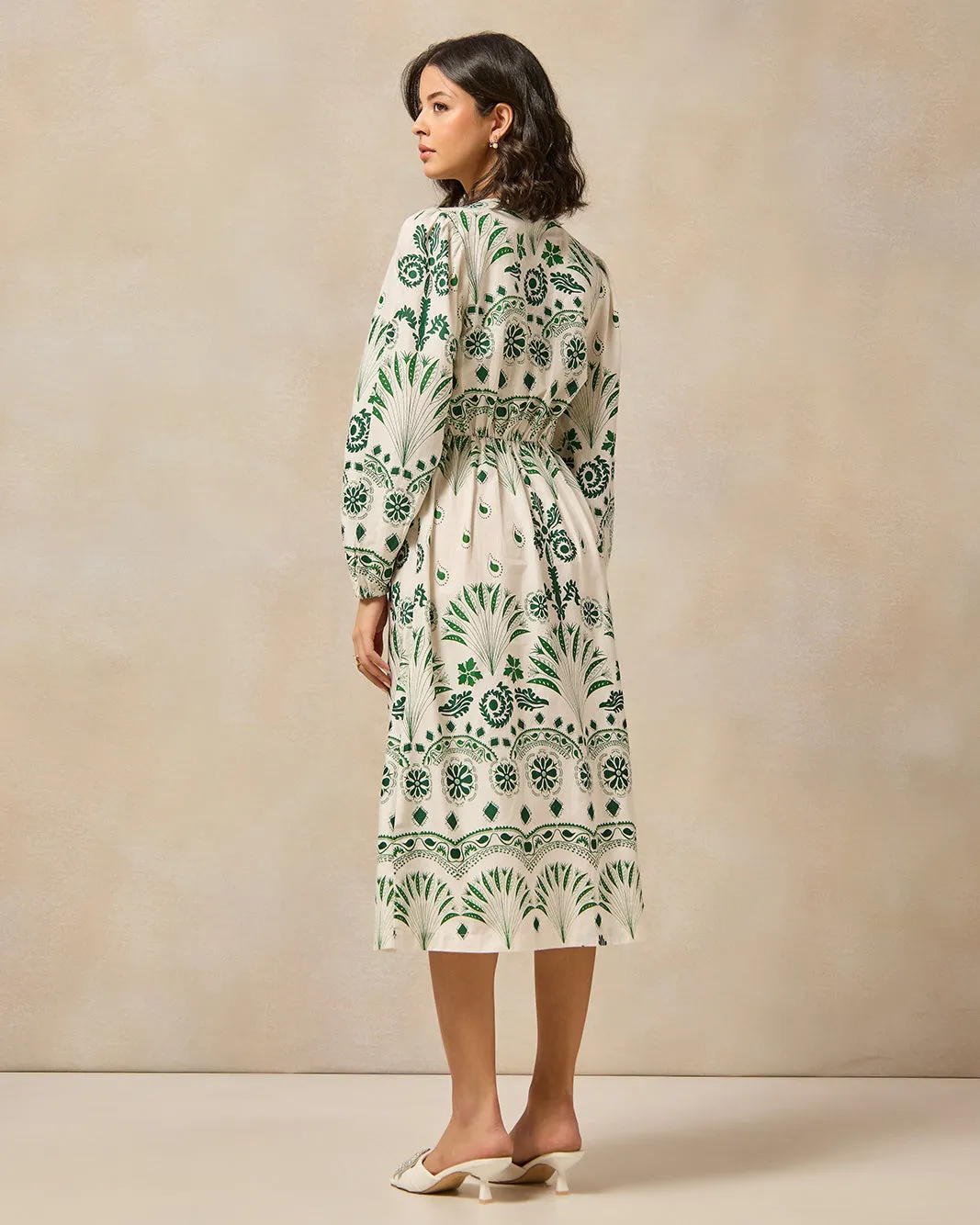 Women Green Printed Wrap Side Tie Cotton Dress sold by Redtag product image thumbnail 3