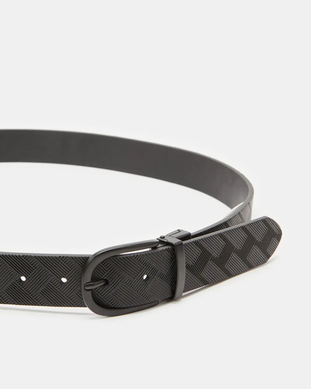 Men Black Textured Twist Buckle Belt sold by Redtag